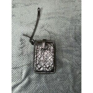 Elliot Lucca Wallet Women's Wristlet Woven Leather Silver pewterRetro Zip Around